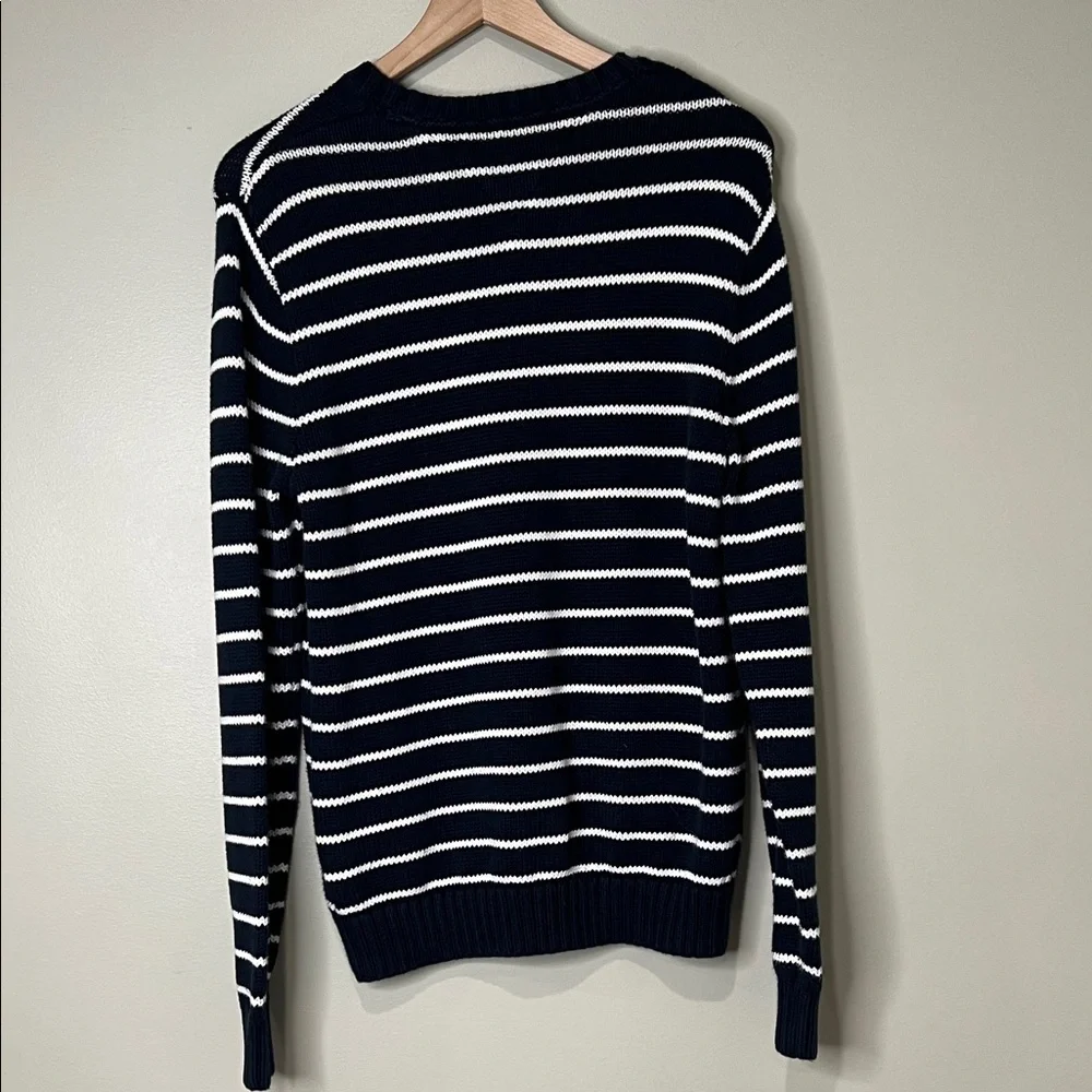 Tommy Hilfiger Logo Intarsia Stripe Sweater Men's Medium Navy and White